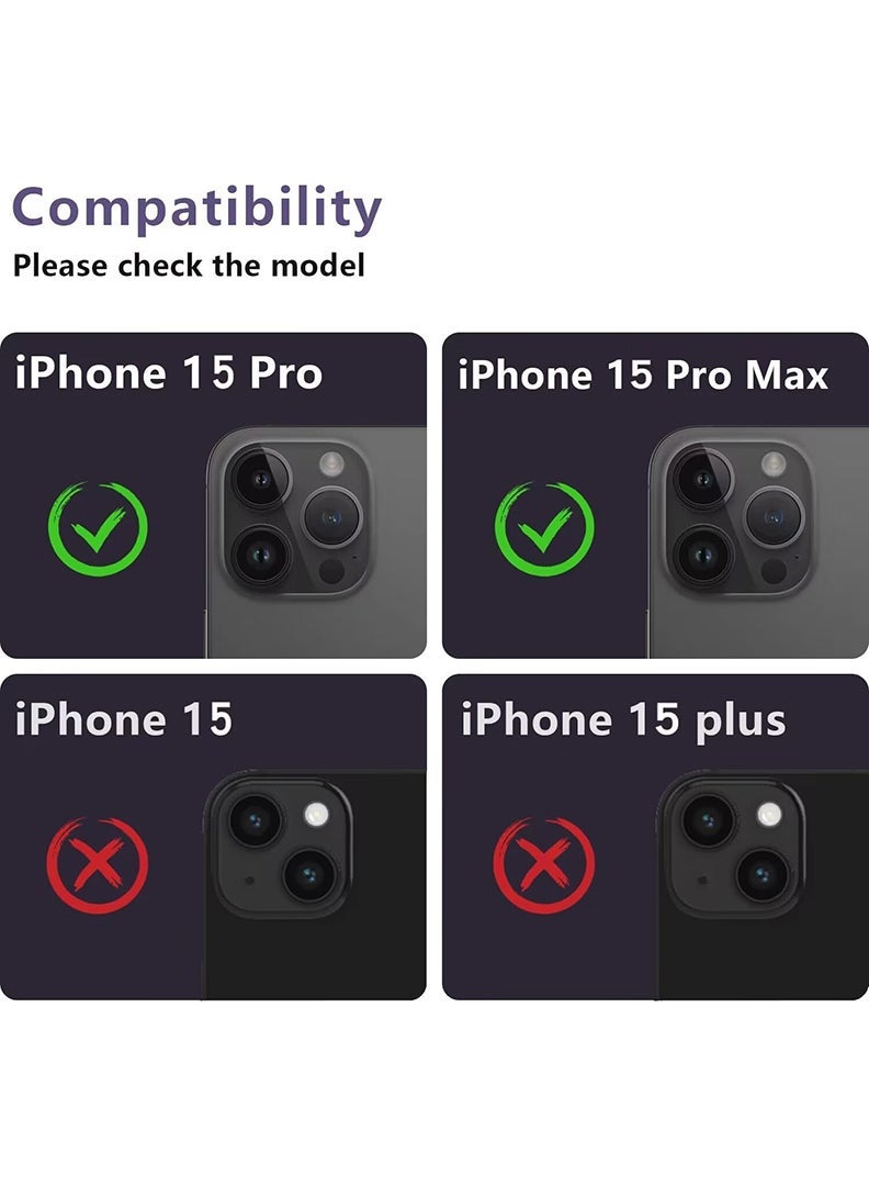 Theodor iPhone 15 Pro Max/ 15 Pro  Camera Lens Protector With 9H Tempered Glass Camera Ring Anti Scratch Metal Plate [Drop Protection], Case Friendly Camera Cover, Blue Titanium - Image 2